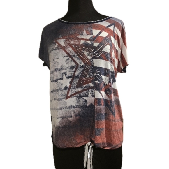 Vanilla Sugar Front Tie Patriotic Top Size Medium 4th of July Top - Picture 1 of 6